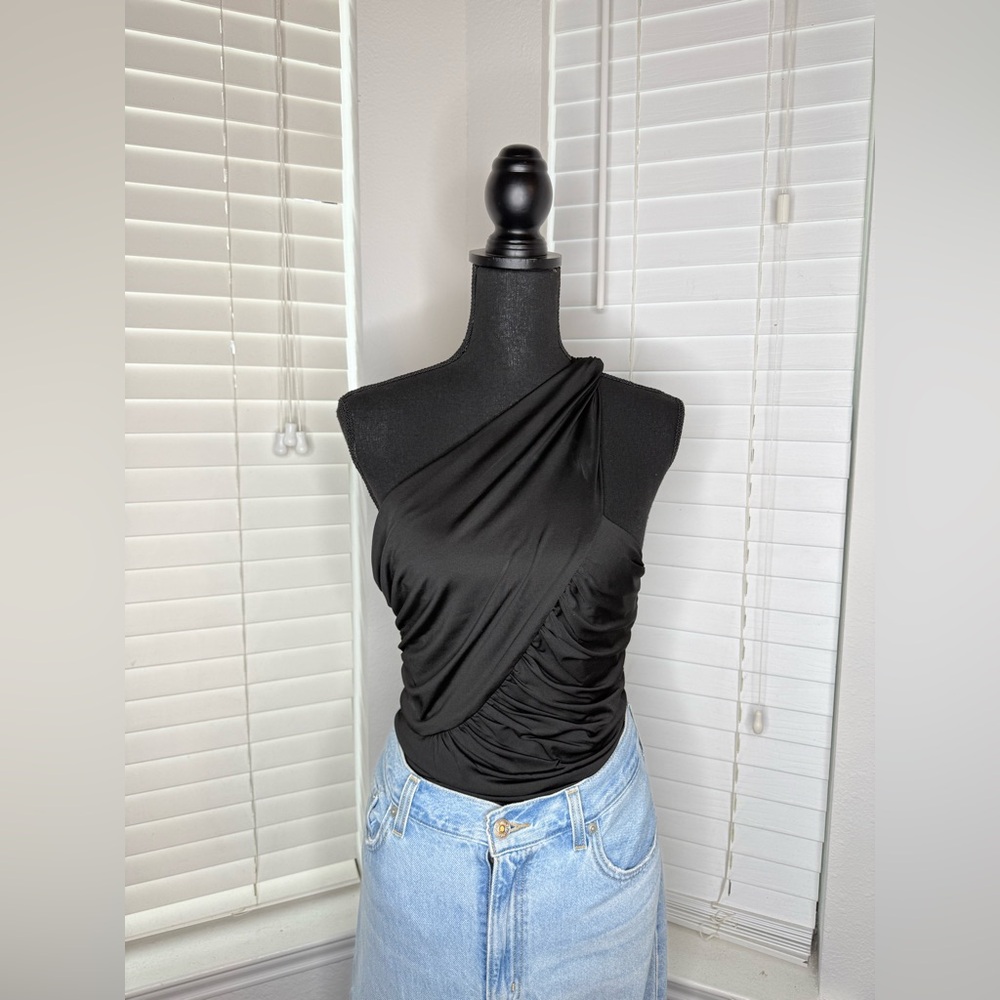 Superdown Black Draped One-Shoulder Blouse